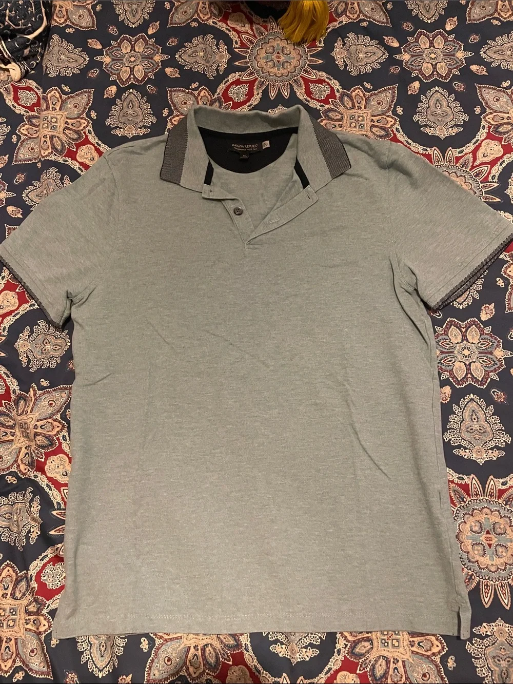 Banana Republic Light Sage Green Polo with Contrast Charcoal Collar